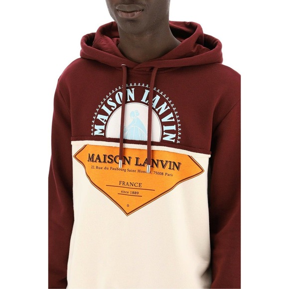 NWT LANVIN Paris Cotton Hoodie Men Maison Logo Print sweatshirt Large Garnet Red - Picture 1 of 9